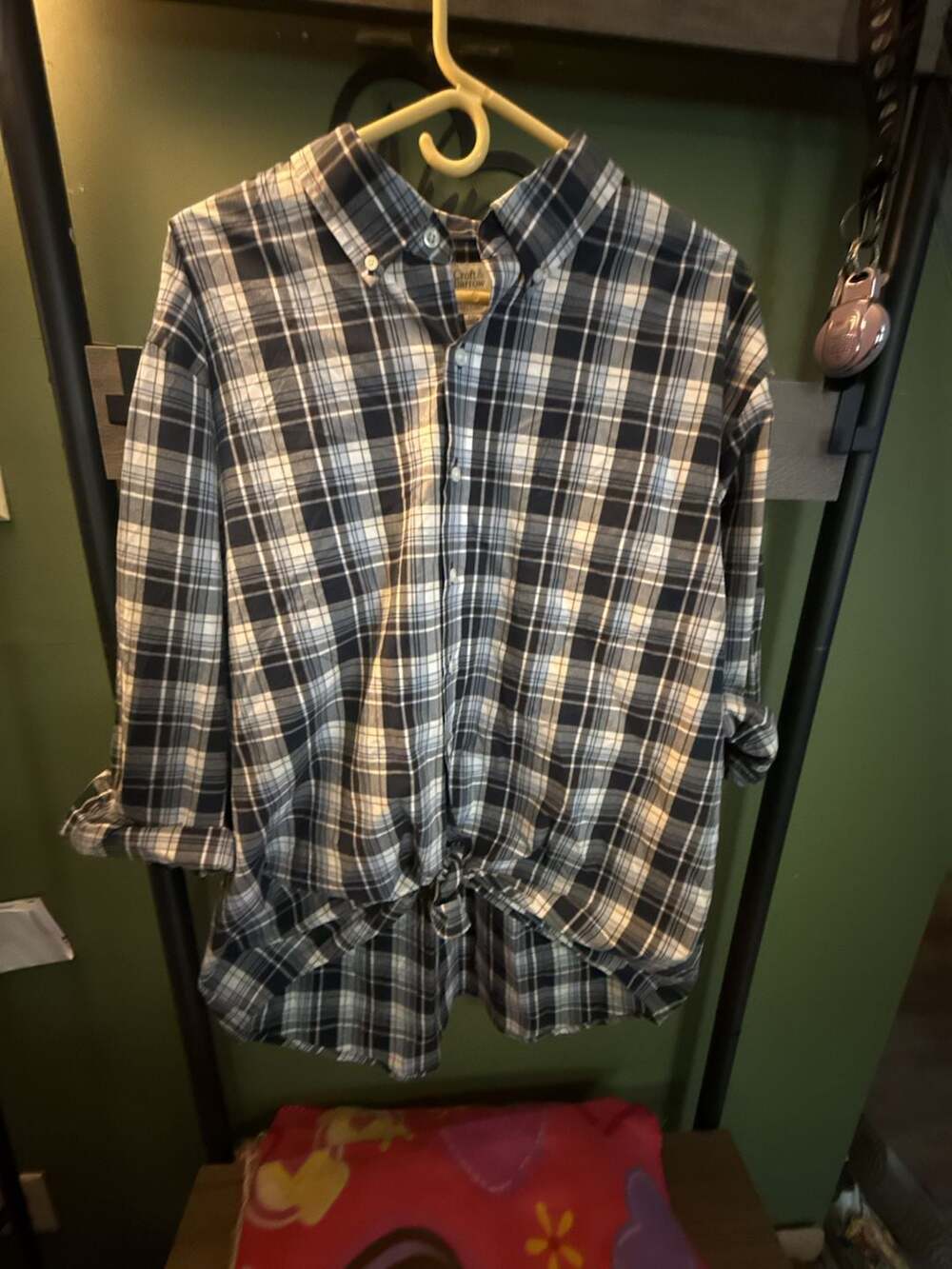 Croft & Barrow Plaid Shirt Size XXL Blue White Long Sleeve Button Down